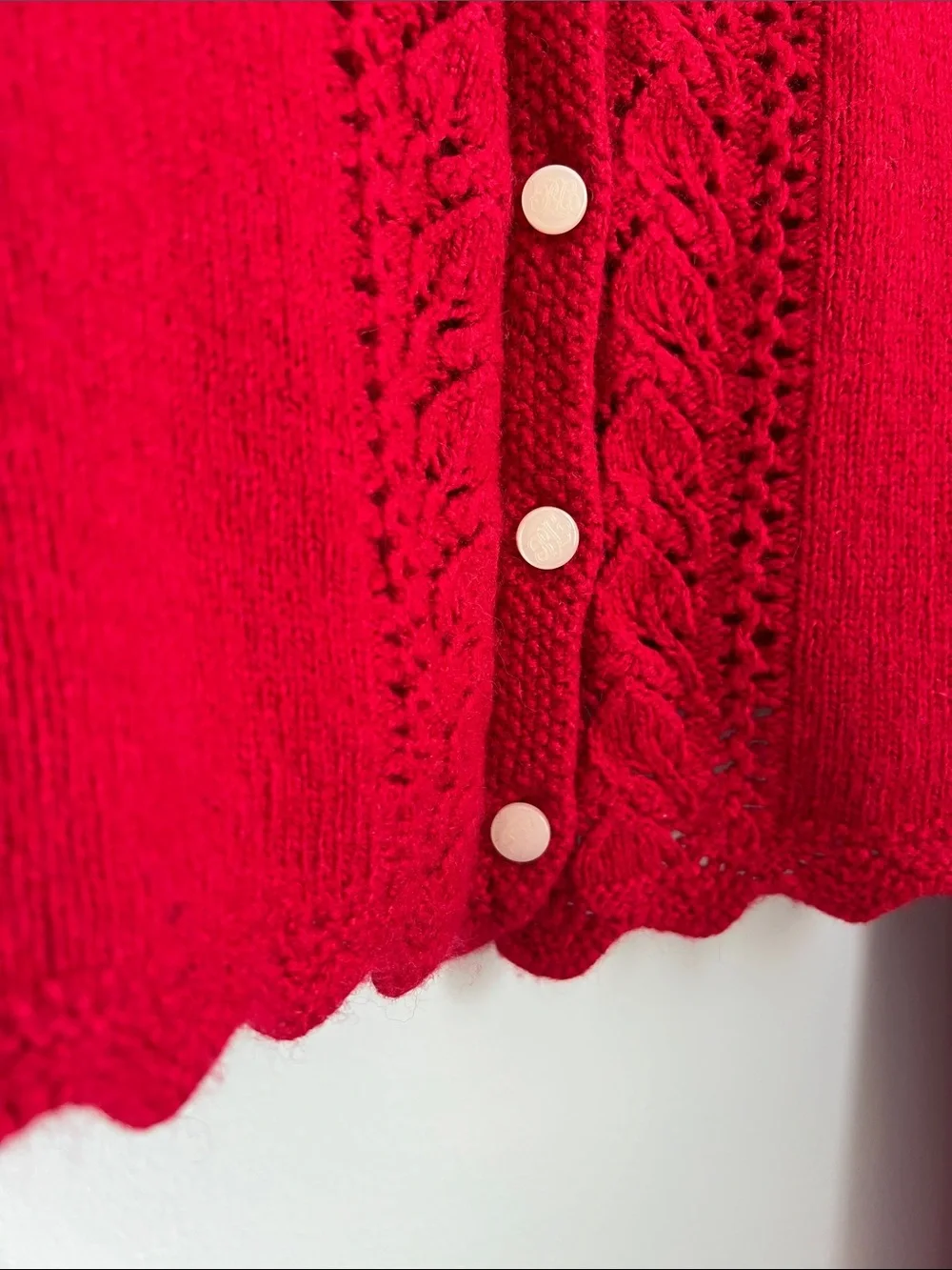 Polo by Ralph Lauren | Kids Bright Red Cropped Cardigan Scalloped Edges Sz XL - Picture 5 of 11
